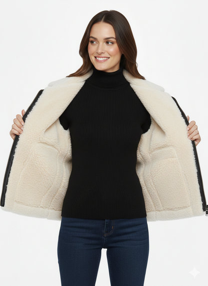 Hakiki Deri Kürklü Siyah Bayan Yelek - Fermuarlı ve Düğmeli